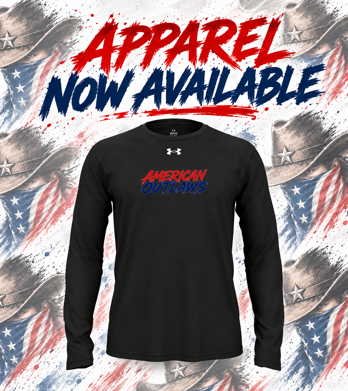 Apparel Now Available — American Outlaws long sleeve shirt, shop the team store on SquadLocker