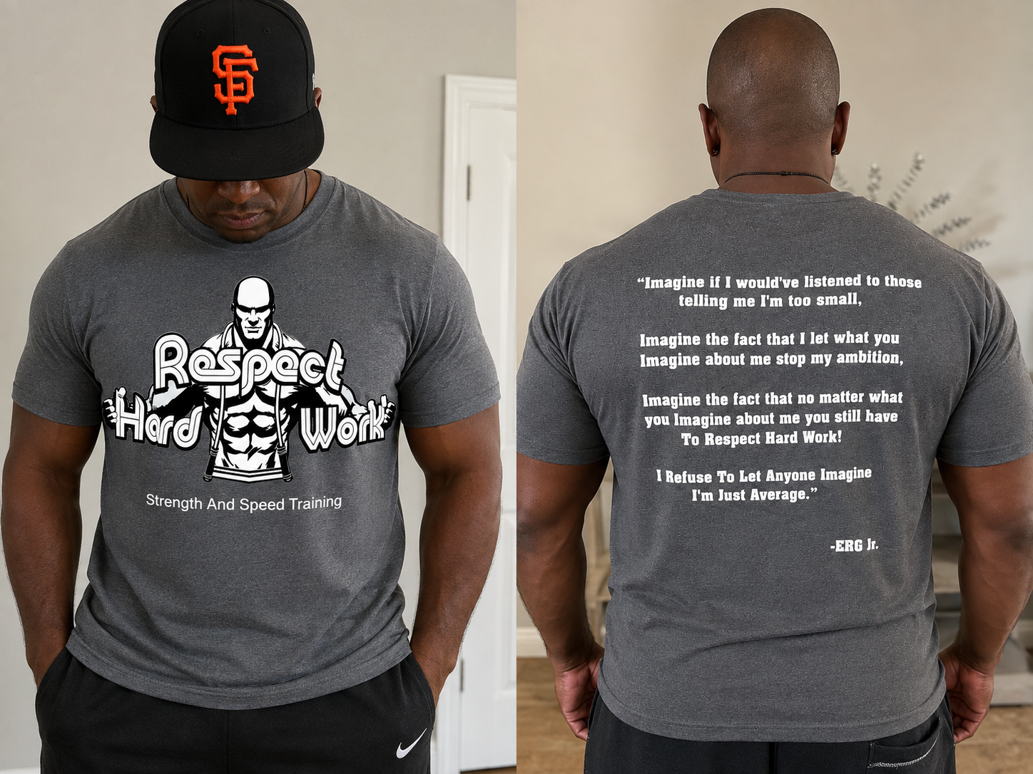Respect Hard Work apparel — grey shirt being worn
