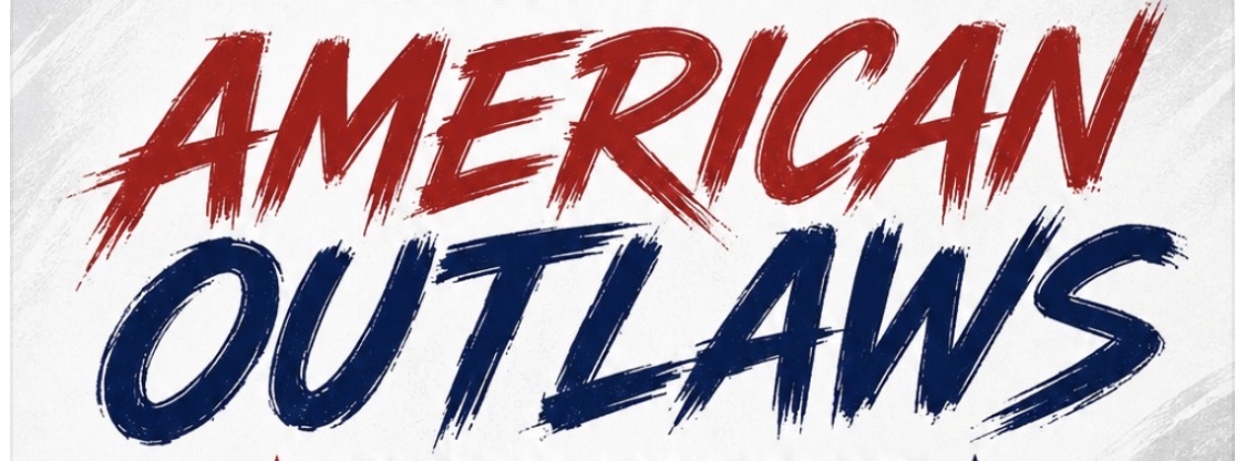 American Outlaws All-Stars brush-script wordmark in red and navy
